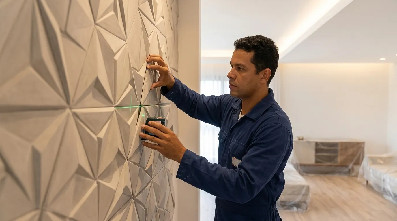 parede com placas de gesso 3D em ambiente decorado no Rio de Janeiro