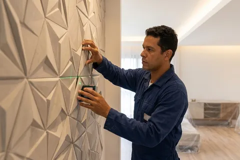 Parede com placas de gesso 3D em ambiente decorado no Rio de Janeiro
