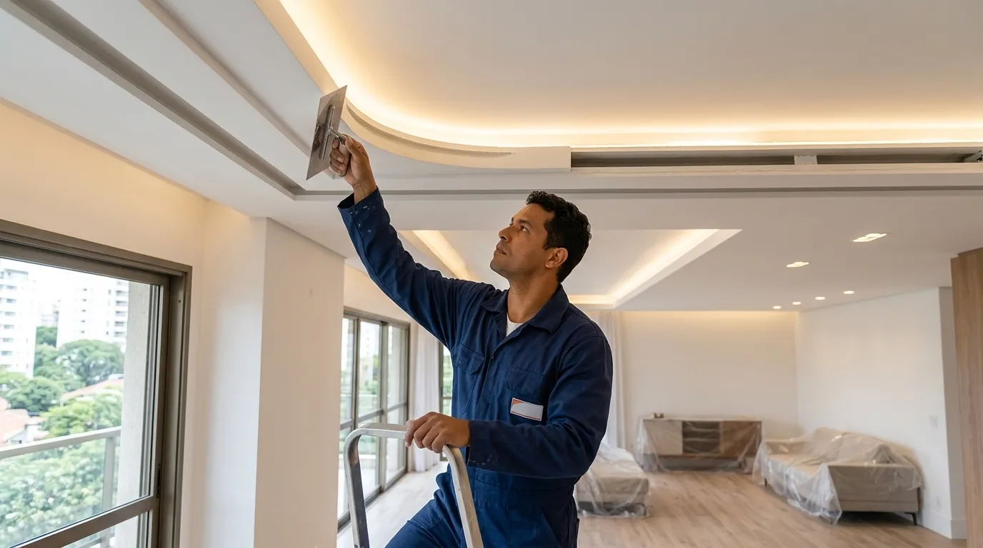 detalhe de acabamento em gesso e drywall em ambiente interno